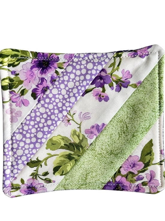 Hand Crafted Other - Hand Crafted Purple Green Floral Quilted Coaster Mug Rug Cotton